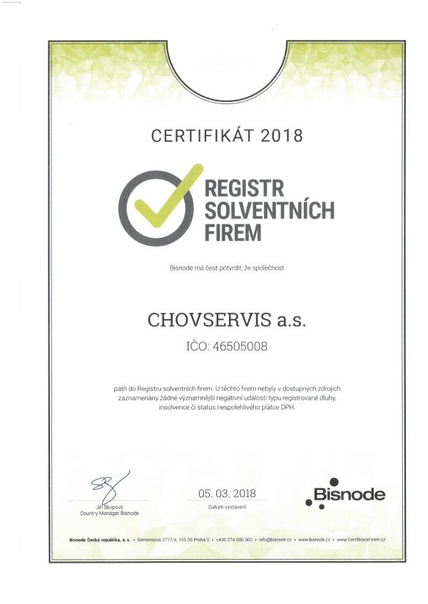 Certifikát BISNODE